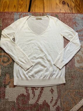 Falconeri 100% Pure Cashmere Cream V Neck Sweater XS Luxury Soft